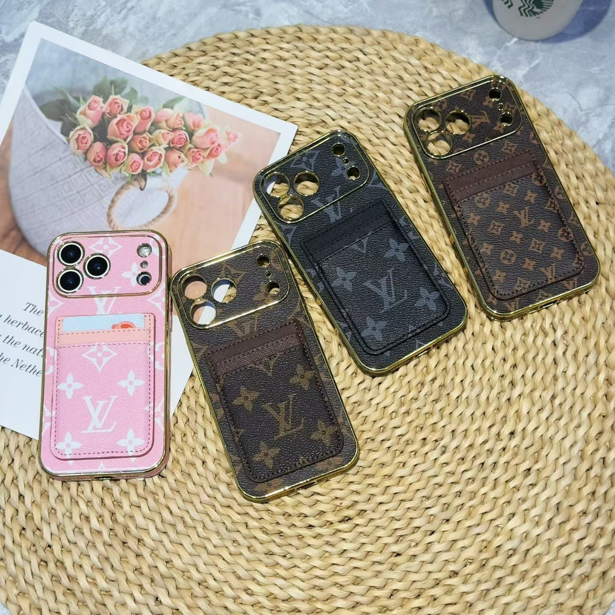 Lv Luxury Phone Case with Card Holder For iPhone 12-18 Pro & Pro Max