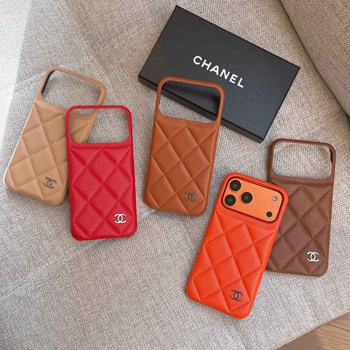 Elegant Leather CC iPhone Case Orange For iPhone 13-18 Pro & Pro Max