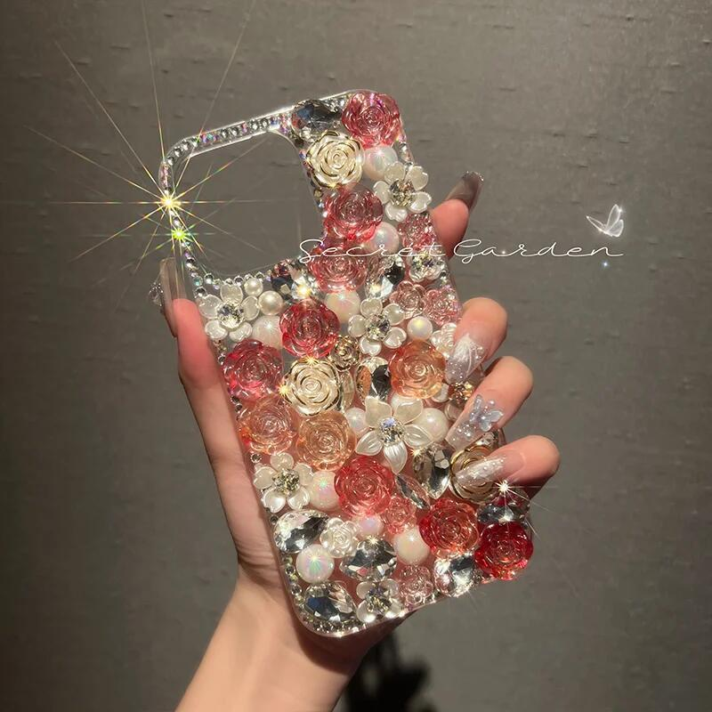 Luxury 3D Rhinestone Rose Case | Artisan Jeweled Protection for iPhone