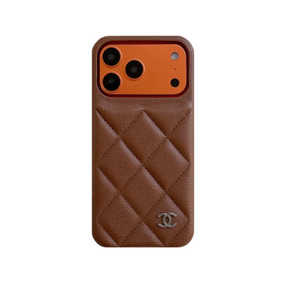 Elegant Leather CC iPhone Case Orange For iPhone 13-18 Pro & Pro Max
