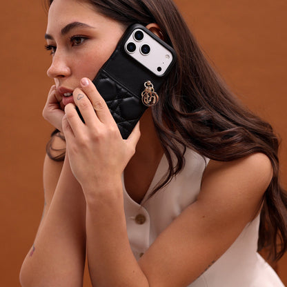 Dior Cannage Quilted Leather Charm Case for iPhone 12-18 Series