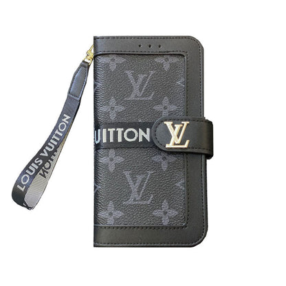 Leather Flip Monogram iPhone Case With Card Holder And Strap 12-18 Pro & Pro Max