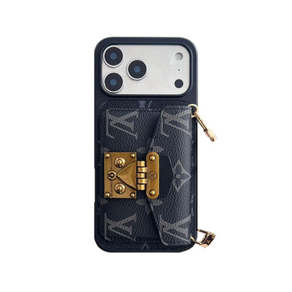 Luxury iPhone Case with Card Holder and Strap 12-18 Pro & Pro Max