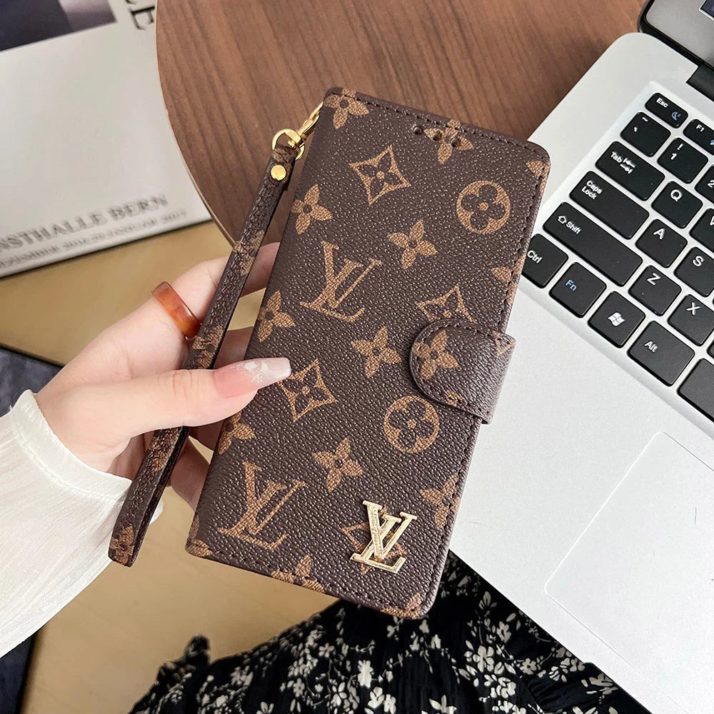 Classic Pattern Executive Leather Wallet Case with Wrist Strap
