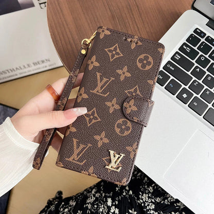 Classic Pattern Executive Leather Wallet Case with Wrist Strap