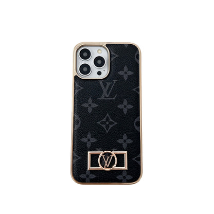 MONOGRAM CANVAS LEATHER PREMIUM ELECTROPLATING FOR IPHONE 13-18 Pro & Pro Max