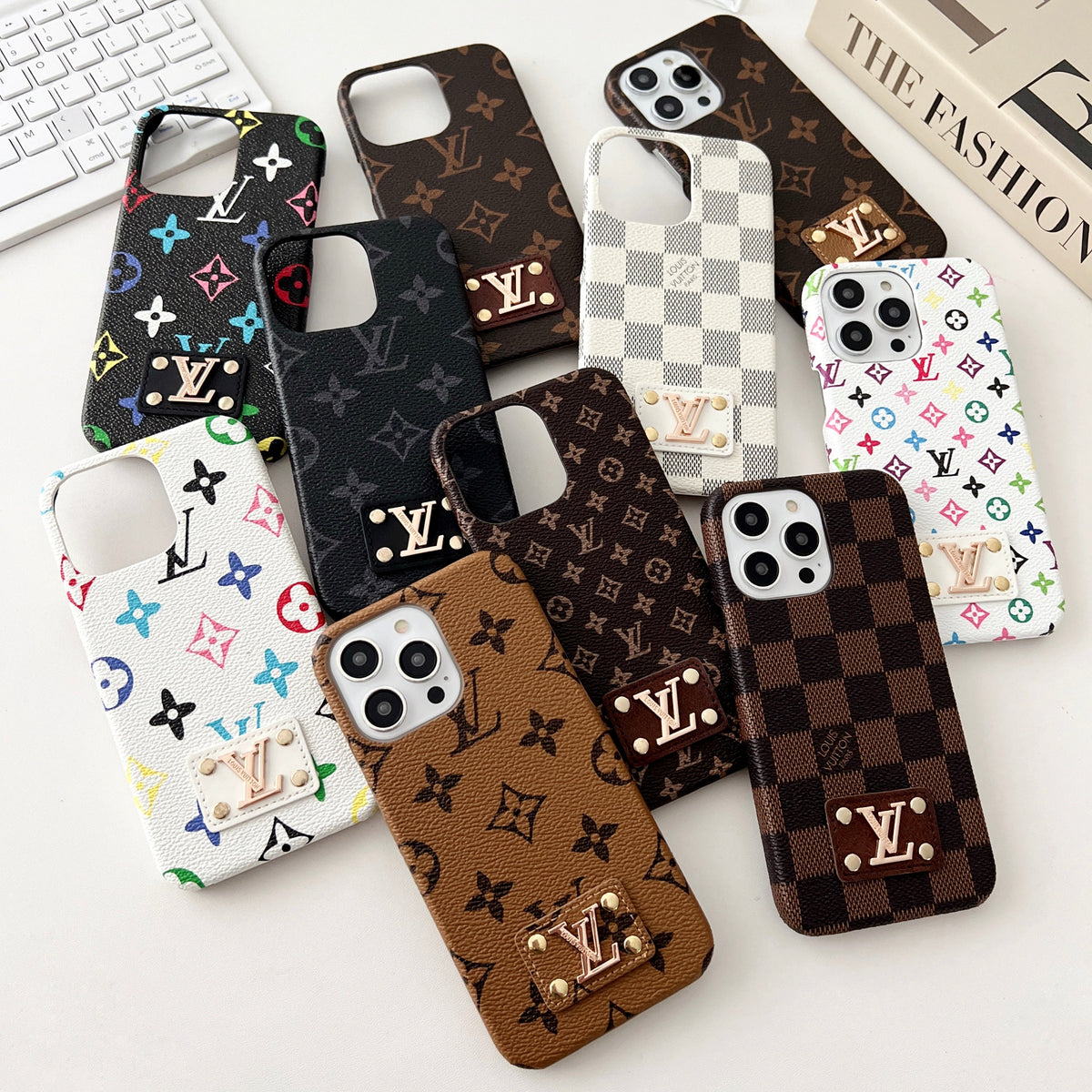 MONOGRAM LEATHER HARD BACK CASE FOR IPHONE 14-18 Pro & Pro Max