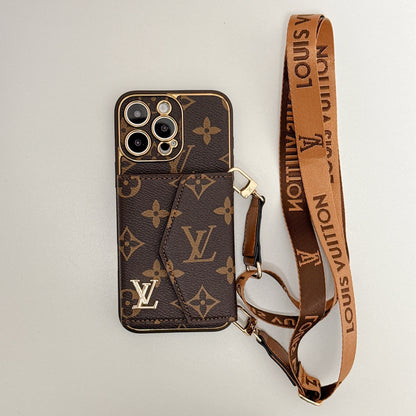 Luxury Monogram Canvas Leather Card Holder iPhone Case 12-18 Pro & Pro Max