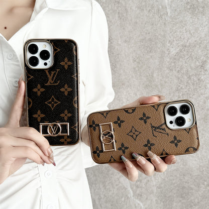 MONOGRAM CANVAS LEATHER PREMIUM ELECTROPLATING FOR IPHONE 13-18 Pro & Pro Max