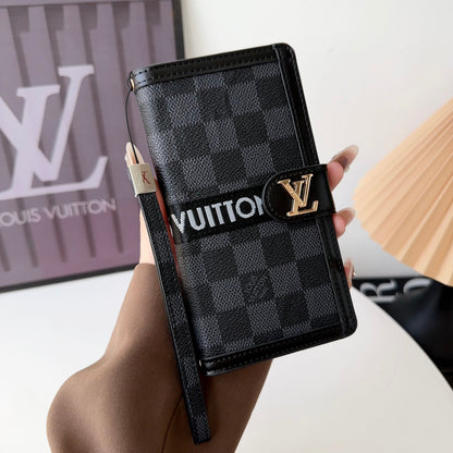 Premium Genuine Leather Monogram Canvas Wallet Card Holder for iPhone 14-18 Pro & Pro Max