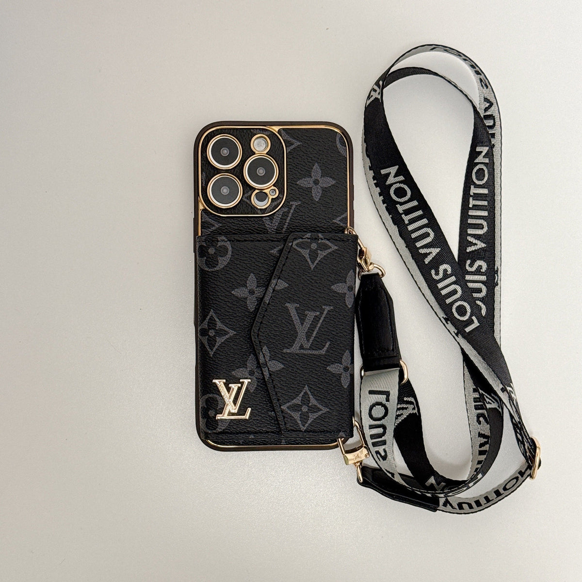 Luxury Monogram Canvas Leather Card Holder iPhone Case 12-18 Pro & Pro Max