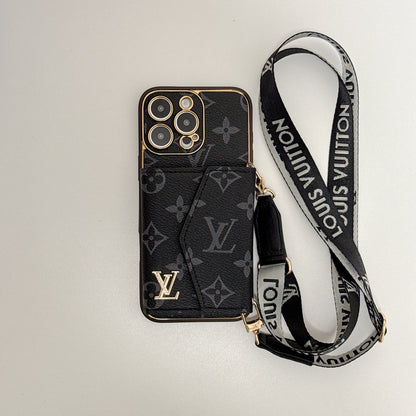 Luxury Monogram Canvas Leather Card Holder iPhone Case 12-18 Pro & Pro Max