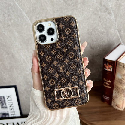 MONOGRAM CANVAS LEATHER PREMIUM ELECTROPLATING FOR IPHONE 13-18 Pro & Pro Max