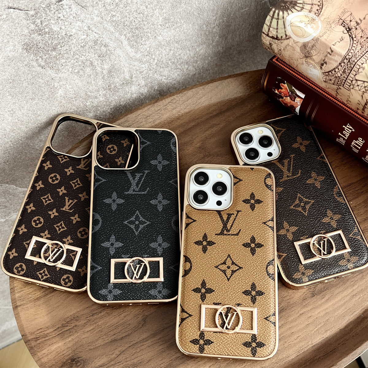 MONOGRAM CANVAS LEATHER PREMIUM ELECTROPLATING FOR IPHONE 13-18 Pro & Pro Max