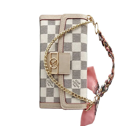 Luxury Leather Louis Vuitton iPhone Case With Flip Wallet And Chain 12-18 Pro & Pro Max