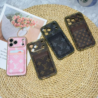 Lv Luxury Phone Case with Card Holder For iPhone 12-18 Pro & Pro Max
