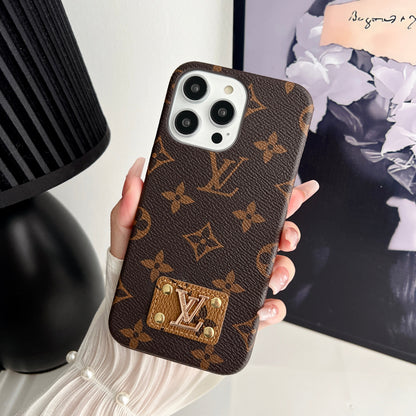 MONOGRAM LEATHER HARD BACK CASE FOR IPHONE 14-18 Pro & Pro Max