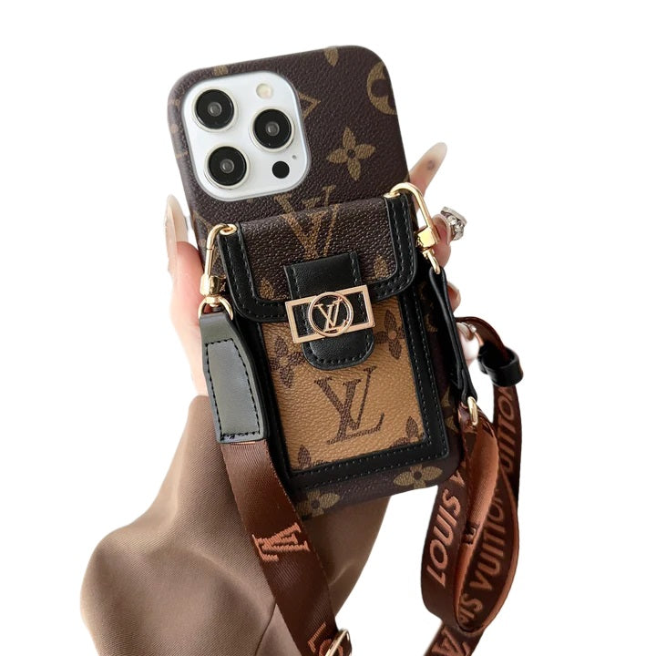 Luxury DAUPHINE LEATHER MONOGRAM CROSSBODY IPHONE CASE 12-18 Pro & Pro Max