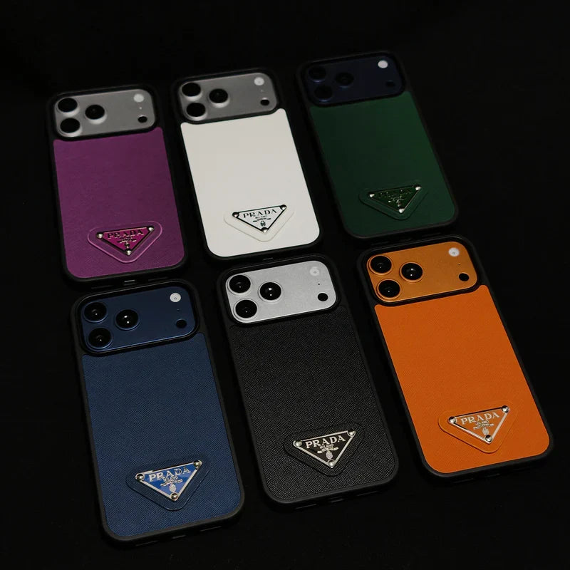 Premium Saffiano Leather Triangle Logo Case - iPhone 12-18 Pro & Pro Max