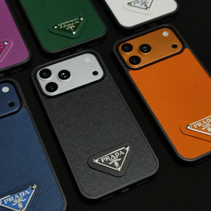 Premium Saffiano Leather Triangle Logo Case - iPhone 12-18 Pro & Pro Max