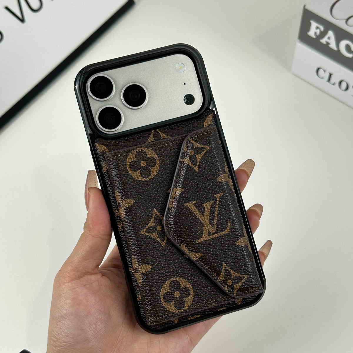 LV Monogram Canvas Folding Envelope Wallet Case for iPhone 13-18 Pro & Pro Max