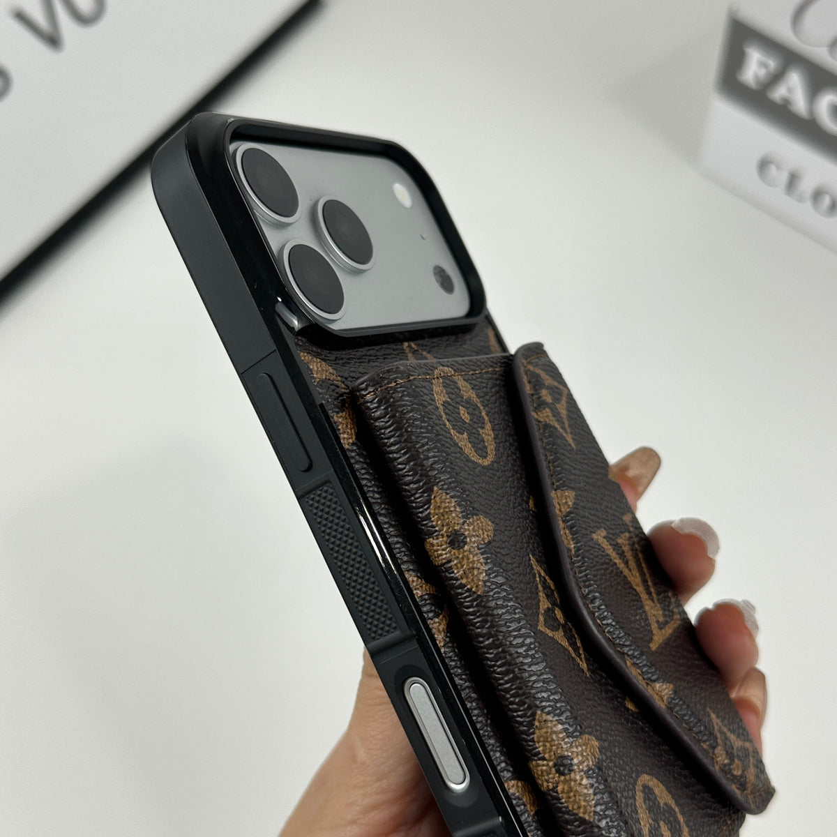 LV Monogram Canvas Folding Envelope Wallet Case for iPhone 13-18 Pro & Pro Max