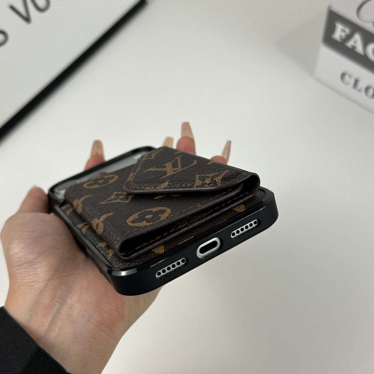 LV Monogram Canvas Folding Envelope Wallet Case for iPhone 13-18 Pro & Pro Max