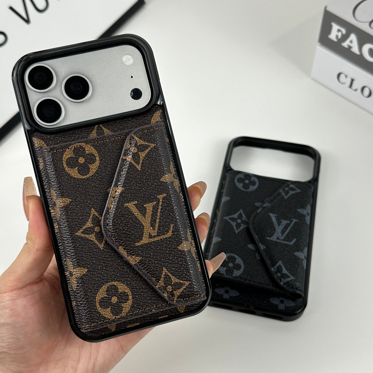 LV Monogram Canvas Folding Envelope Wallet Case for iPhone 13-18 Pro & Pro Max