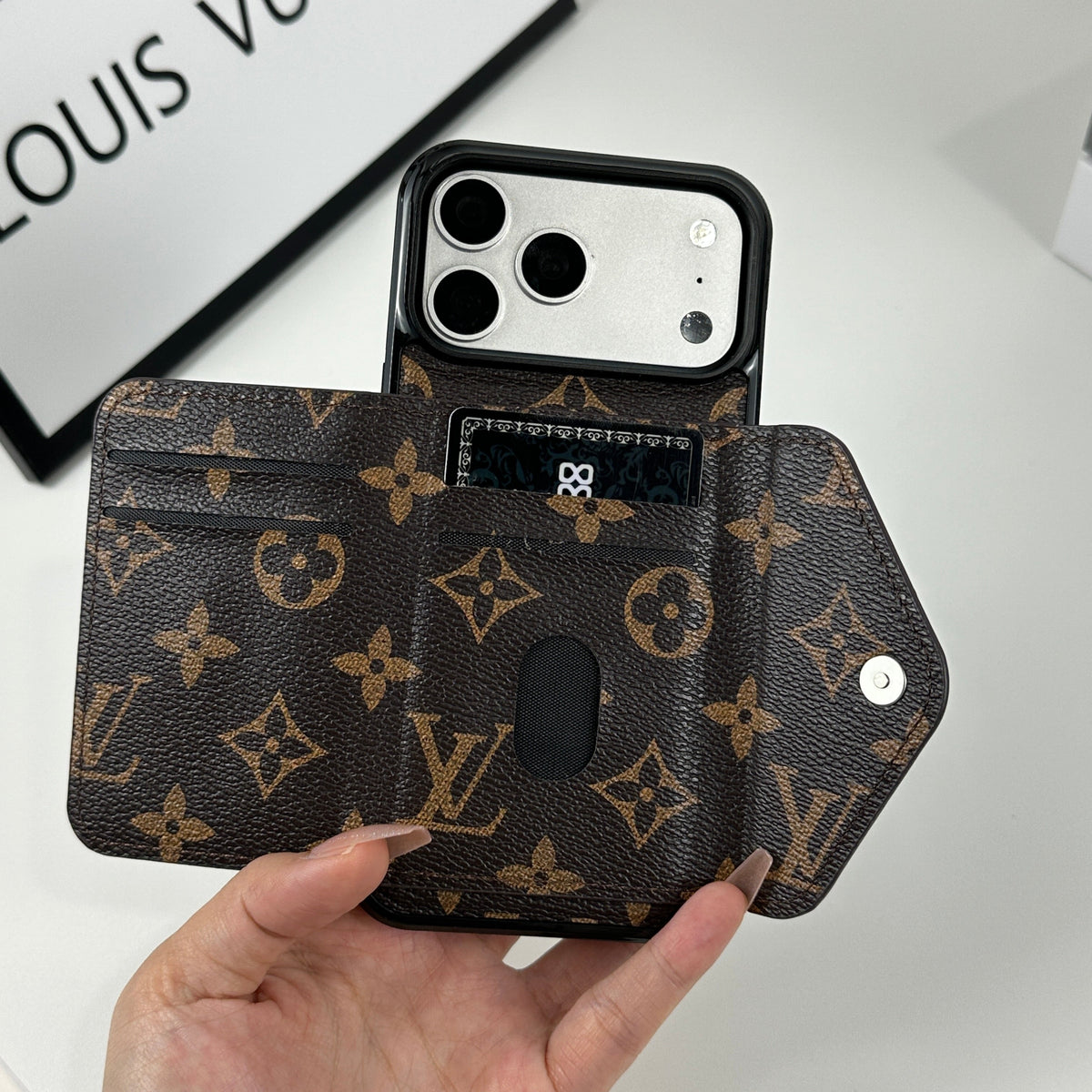 LV Monogram Canvas Folding Envelope Wallet Case for iPhone 13-18 Pro & Pro Max