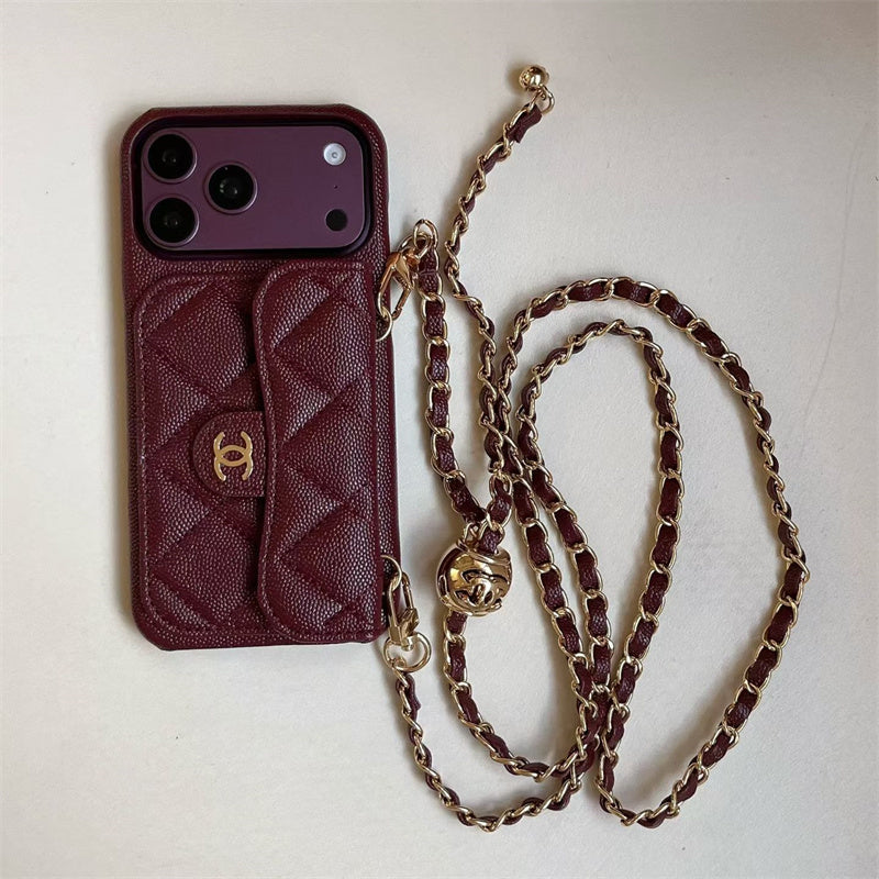 Burgundy Leather Crossbody Wallet Case for iPhone 13-18 Pro & Pro Max