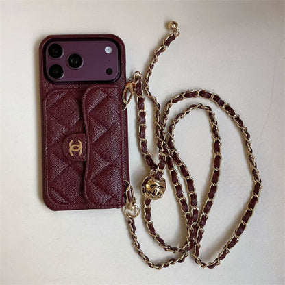 Burgundy Leather Crossbody Wallet Case for iPhone 13-18 Pro & Pro Max