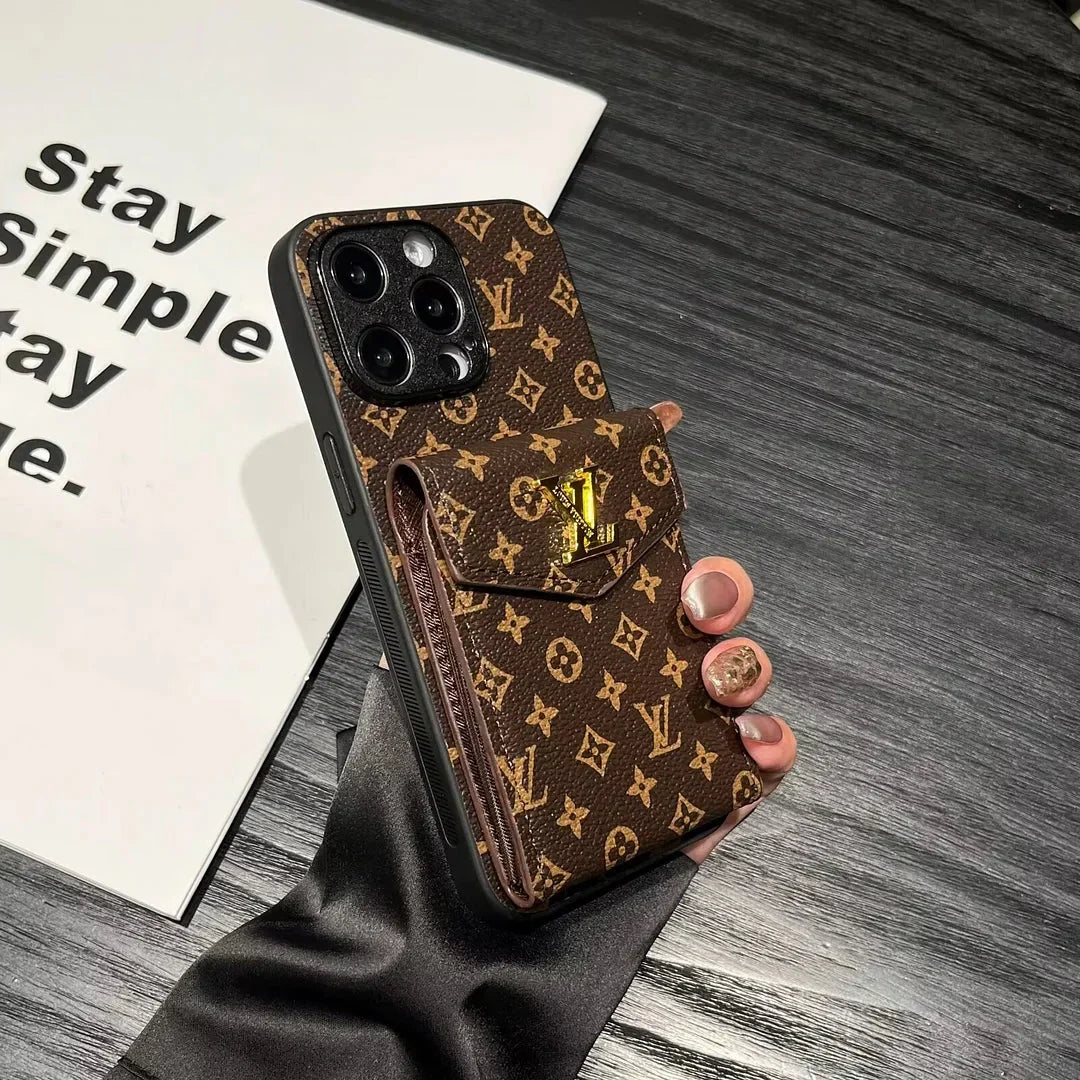 Luxury Card Holder Canvas Leather Apple iPhone Case 12-18 Pro & Pro Max