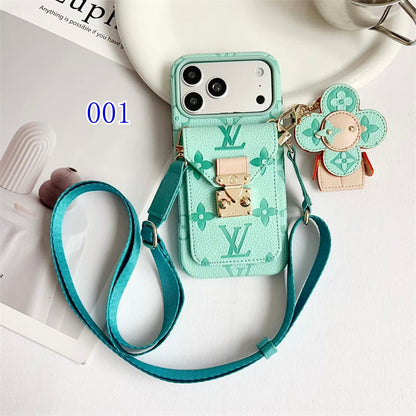 Luxury Monogram Crossbody iPhone Case with Detachable Wallet for iPhone 12-18 Pro & Pro Max