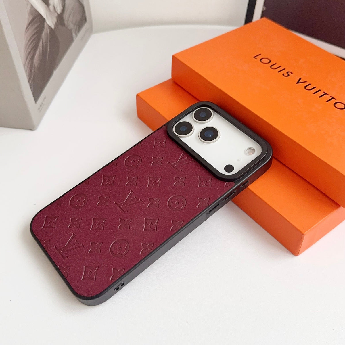 LV Embossed Monogram Matte Leather Case for iPhone 13-18 Pro & Pro Max