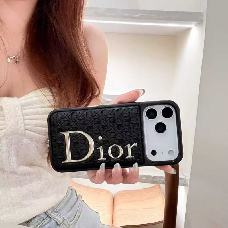 Luxury Cannage Weave iPhone Case with Gold Dior Logo