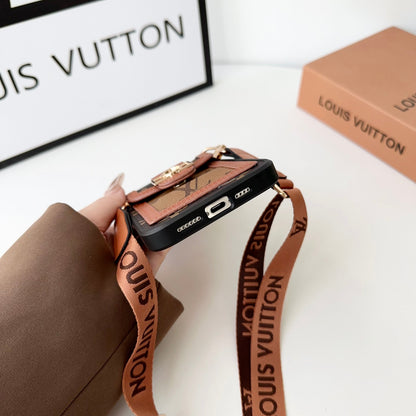 Luxury DAUPHINE LEATHER MONOGRAM CROSSBODY IPHONE CASE 12-18 Pro & Pro Max