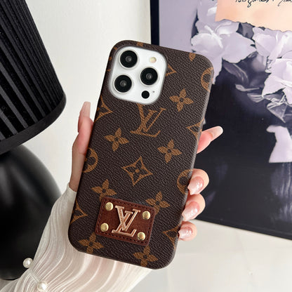 MONOGRAM LEATHER HARD BACK CASE FOR IPHONE 14-18 Pro & Pro Max