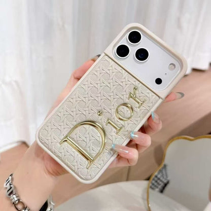 Luxury Cannage Weave iPhone Case with Gold Dior Logo