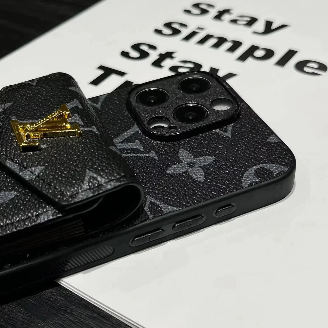 Luxury Card Holder Canvas Leather Apple iPhone Case 12-18 Pro & Pro Max
