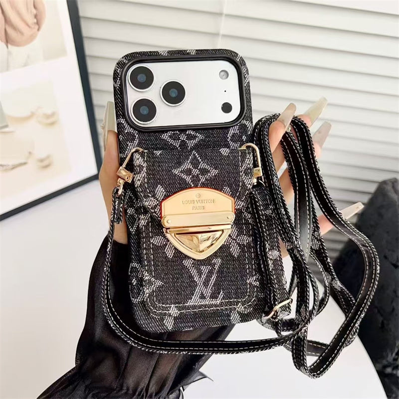 LV Luxury Phone Case with Strape For iPhone 13-18 Pro & Pro Max