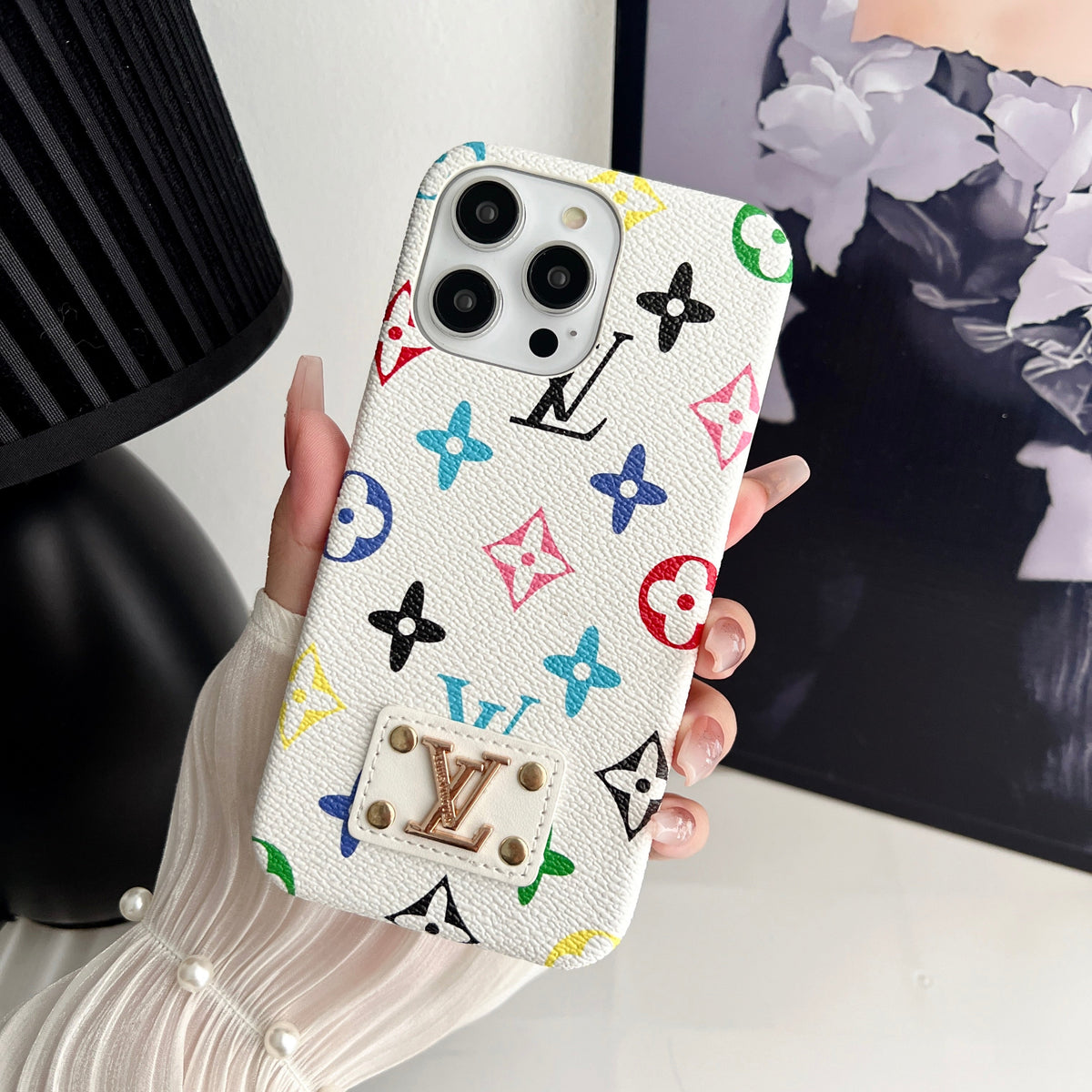 MONOGRAM LEATHER HARD BACK CASE FOR IPHONE 14-18 Pro & Pro Max
