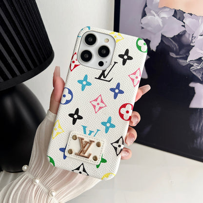 MONOGRAM LEATHER HARD BACK CASE FOR IPHONE 14-18 Pro & Pro Max