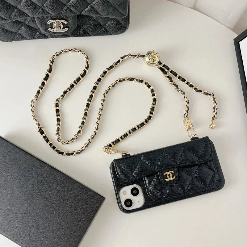 Chanel Genuine Leather Wallet Leather Crossbody Bag Apple iPhone Case Roxy New 2