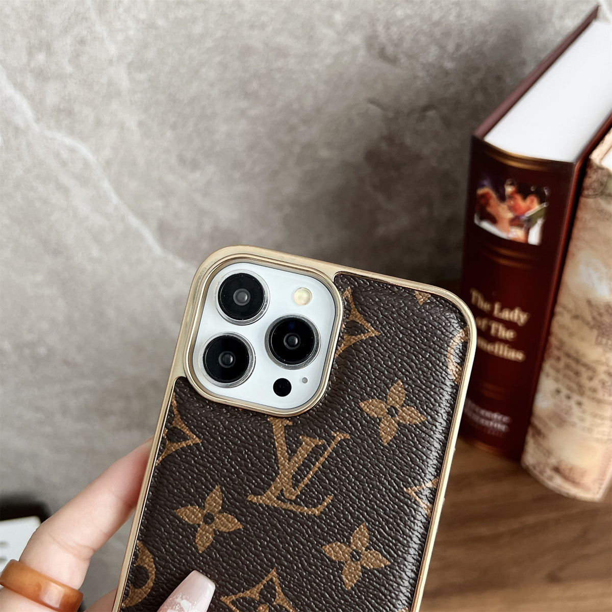 MONOGRAM CANVAS LEATHER PREMIUM ELECTROPLATING FOR IPHONE 13-18 Pro & Pro Max