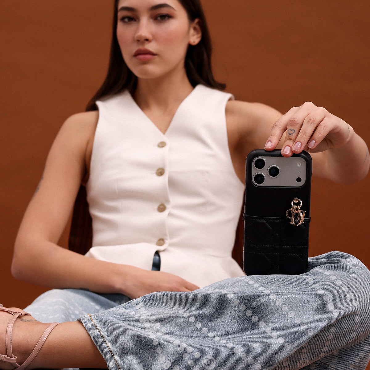 Dior Cannage Quilted Leather Charm Case for iPhone 12-18 Series