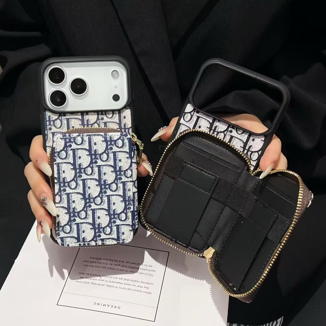 Blue Dior Case with Pouch Wallet - iPhone 12-18 Pro & Pro Max