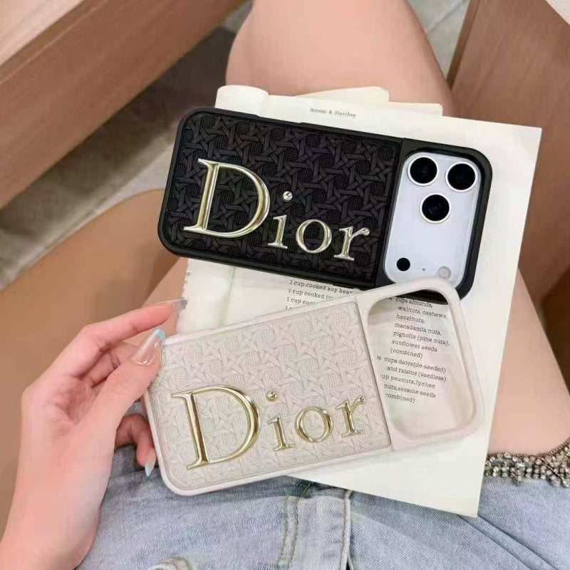 Luxury Cannage Weave iPhone Case with Gold Dior Logo