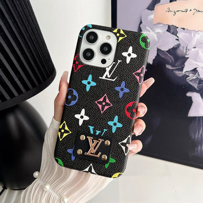 MONOGRAM LEATHER HARD BACK CASE FOR IPHONE 14-18 Pro & Pro Max
