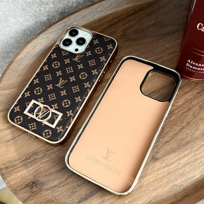 MONOGRAM CANVAS LEATHER PREMIUM ELECTROPLATING FOR IPHONE 13-18 Pro & Pro Max