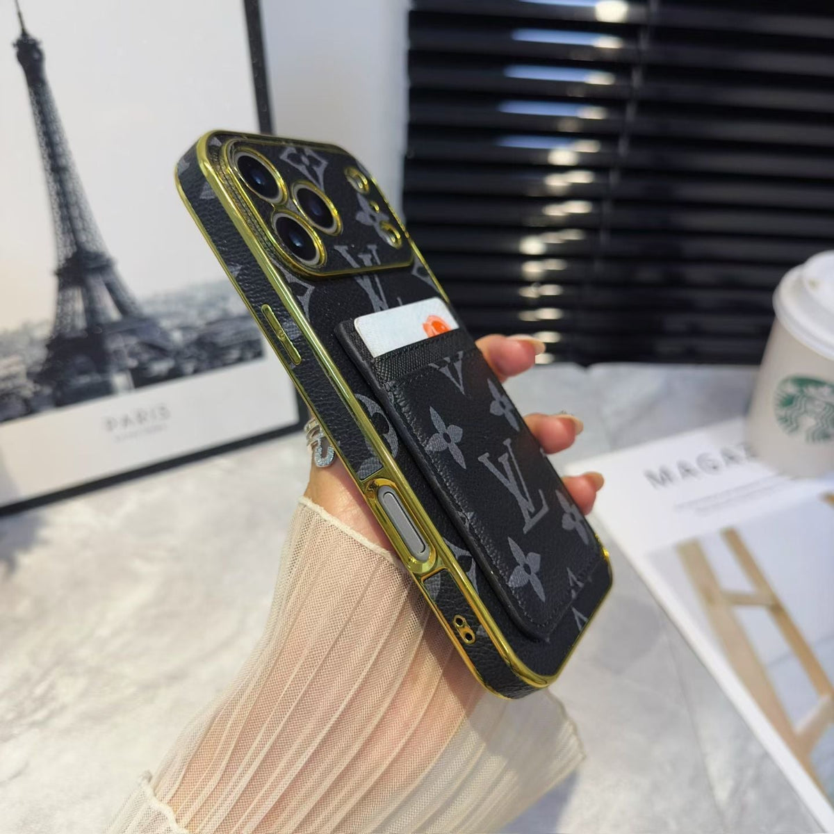 Lv Luxury Phone Case with Card Holder For iPhone 12-18 Pro & Pro Max